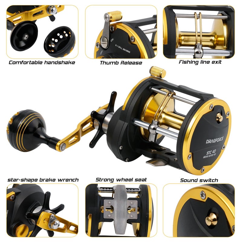 Burning Shark Towing Spool Sole Level Wind Reels, Pull Reels Boat Fishing Fishing Ocean for Sea Bass Salmon (STC40) - Image 3
